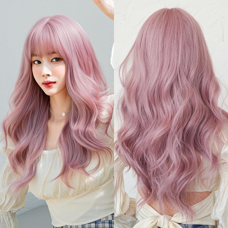 Профессиональные парики Длинный волнистый розовый парик Сакуры для милых девочек Синтетический парик высокой плотности с вьющимися волосами и челкой Подходит для начинающих