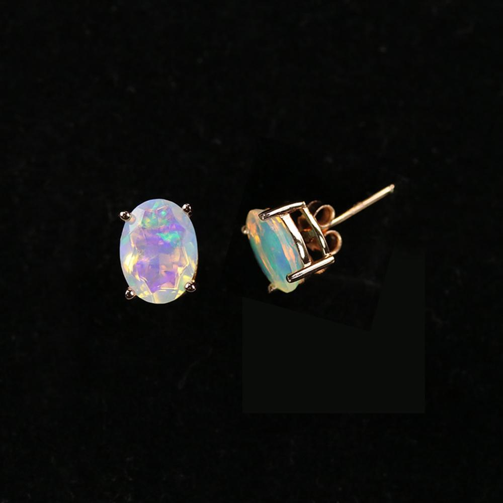 Bolaijewelry Серьги из натурального эфиопского опала 1 карат, овальные, 5*7 мм, драгоценный камень, простой дизайн, серьги из стерлингового серебра 925 пробы, ювелирные изделия для девочек и женщин