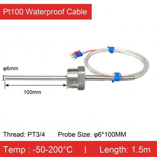 Stainless Steel Threaded Pt100 Temperature Sensor Probe Waterproof High‑Temp RTD (-50°C- 420°C) Industrial Armor Cable 3‑Wire