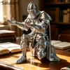 Pen Holder 3D Printed Medieval Knight Black Silver Warrior Statue Desk Organizer Creative Office Desktop Decor Stationery Gift