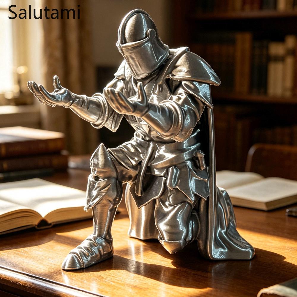 Pen Holder 3D Printed Medieval Knight Black Silver Warrior Statue Desk Organizer Creative Office Desktop Decor Stationery Gift
