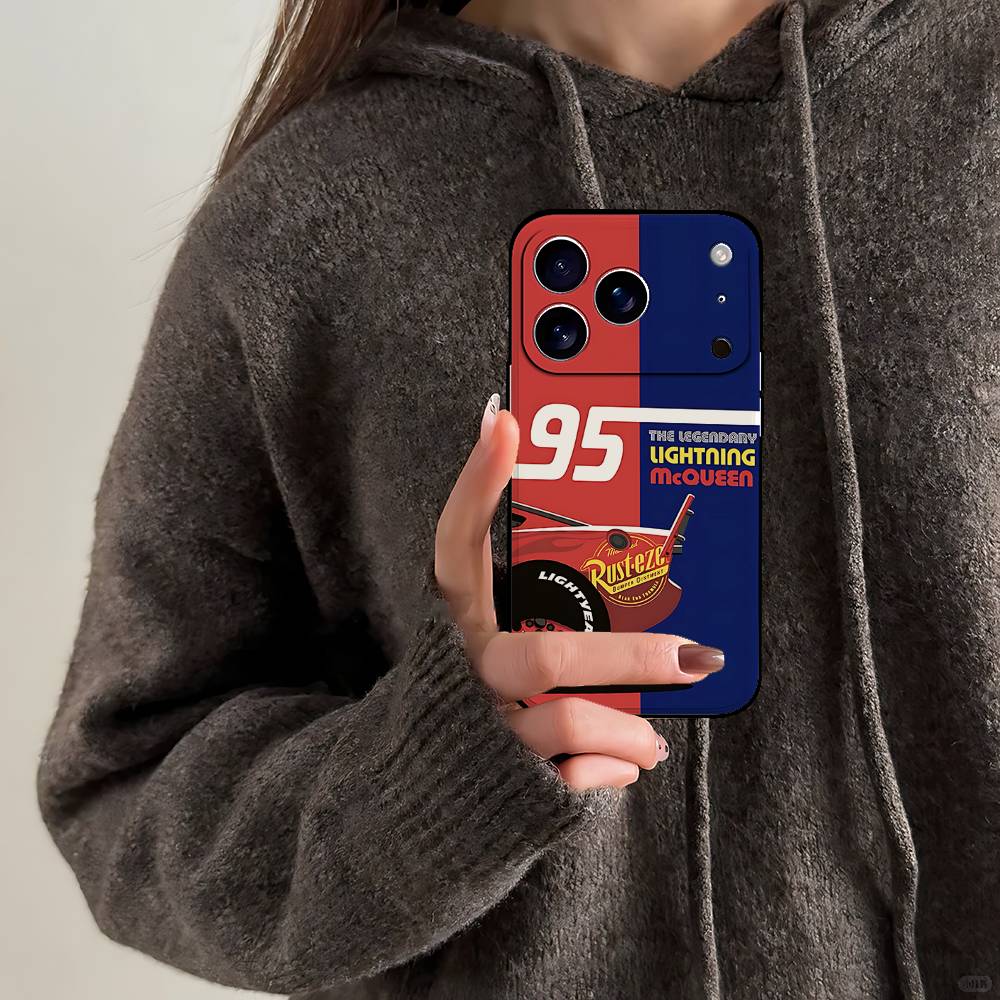 Черный чехол для телефона L-Light-ning M-McQueen, подходящий для IPhone 17,16,15,11,13,14 Pro Max,Plus,X,Xr,Xs Max,13Mini