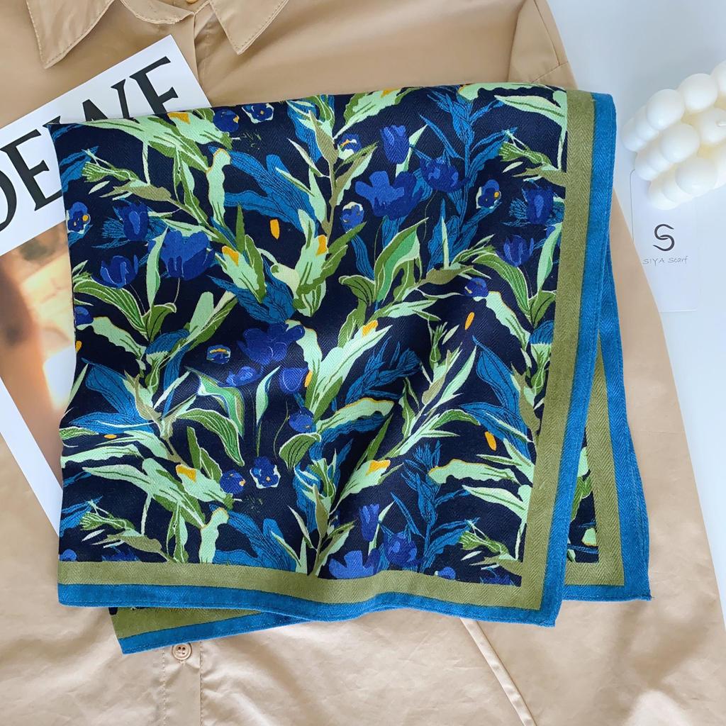 Korean Style Silk Square Scarf with Butterfly & Flower Print - Women's Fashion Accessory, Neck Tie, or Hair Scarf - Ideal Mother's Day Gift