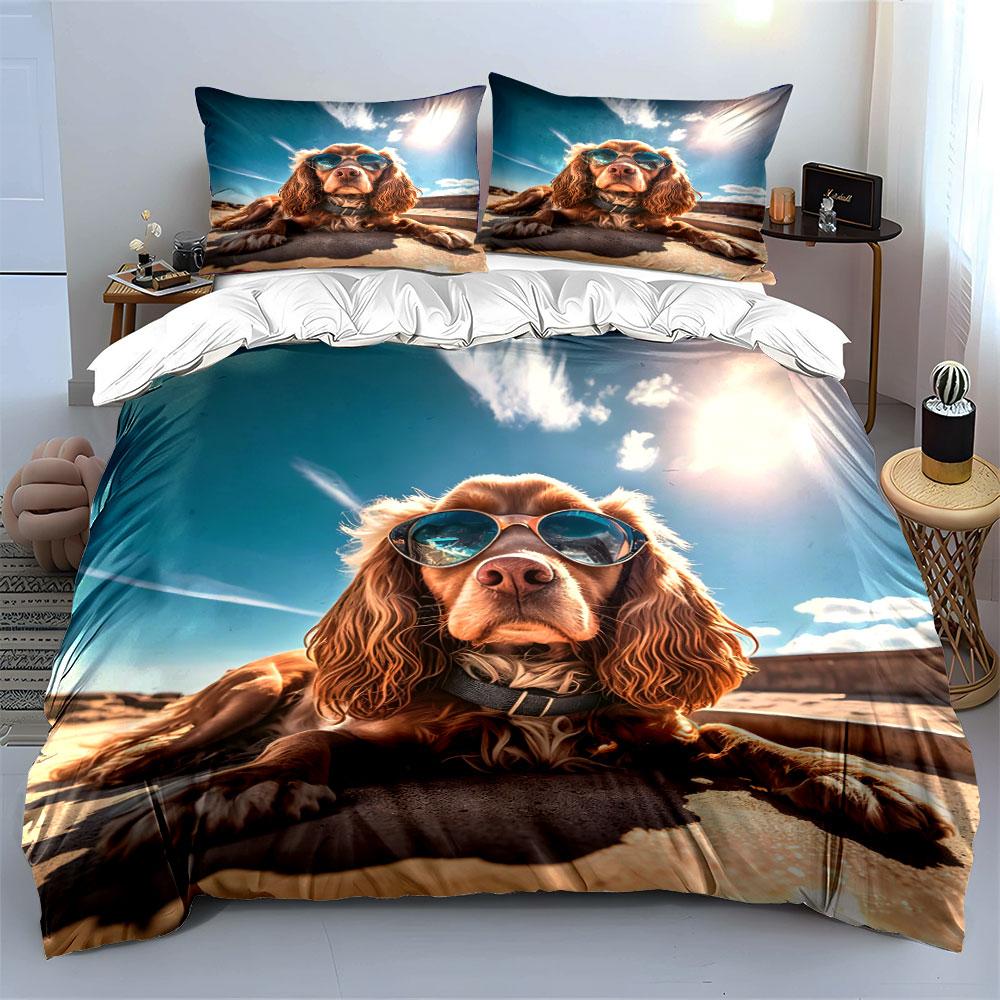 "Stylish Dog Beach Essentials Set"  kid's and adults' bedroom decor, Exquisite three-piece bedding set gift