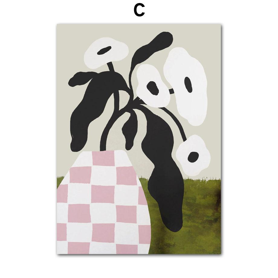 Ретро Цветы Ваза Листья Галерея Красочный Фанки Постер И Принты Настенное Искусство Холст Живопись Настенные Картины Для Декора Гостиной