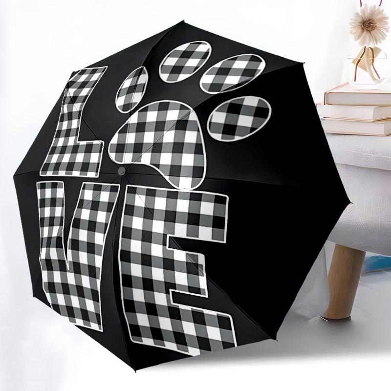 1pc Paw Print Love Automatic Folding Umbrella - Portable Collapsible Design, 8-Rib Iron Frame, Durable Fabric yy251125107