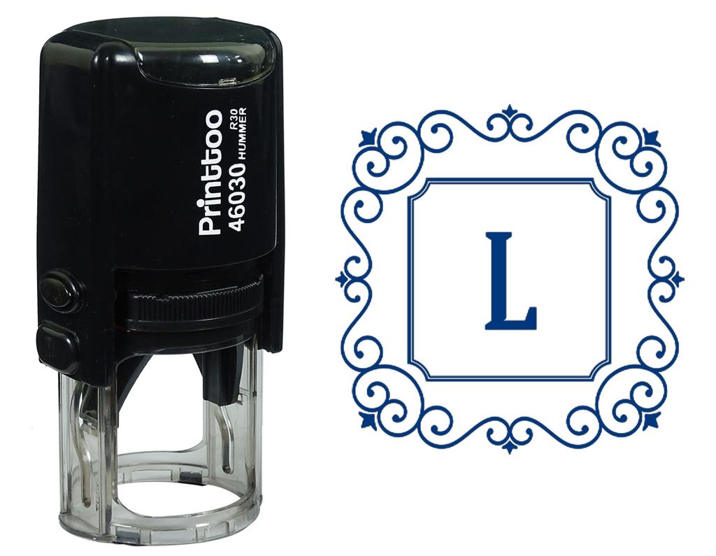 Printtoo Alphabet L Monogram Initial Square Swirl Border Self Inking Rubber Stamp Office