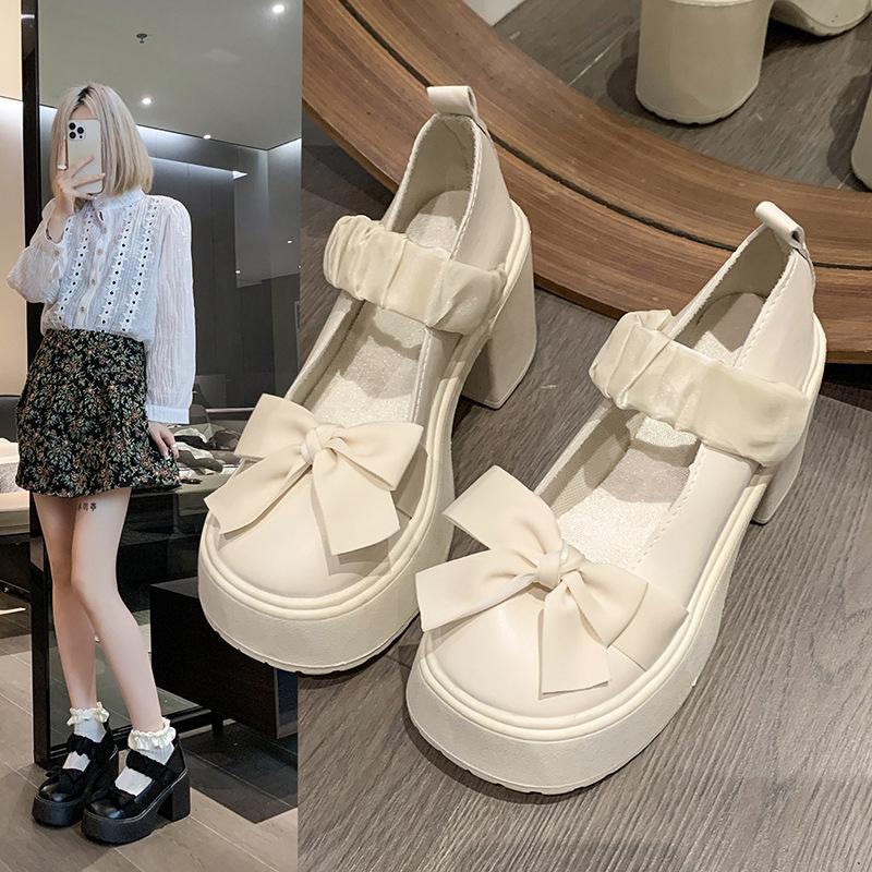 Mary Jane Shoes Women's Autumn and Winter 2025 New Platform Muffin Sole Thick Heel Small Leather Shoes Bow Single Shoes High Heels