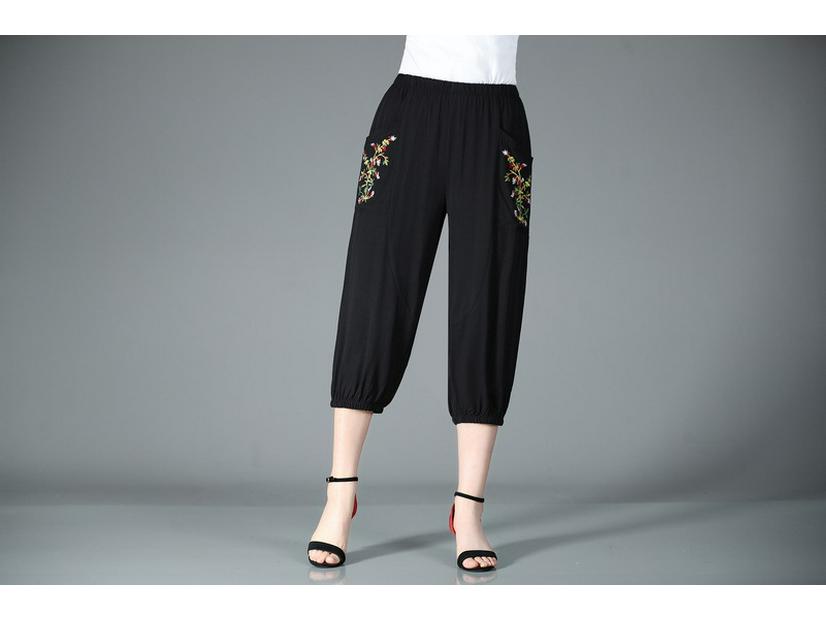Летние вышитые хлопково-льняные брюки для мамы - Дышащие, повседневного кроя для женщин