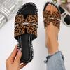 Large Size Summer New Flat-bottomed Casual Leopard Print One-word Rhinestone Women's Cool Slippers