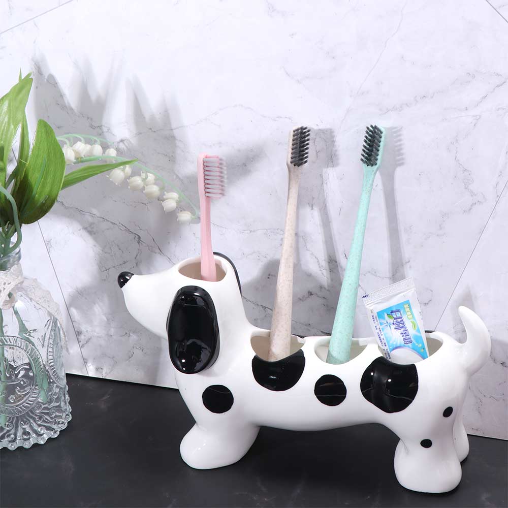 Cute Dog Shaped Toothbrush Holder Ceramic Toothpaste Toothbrush Base Washbasin Organizer Washstand