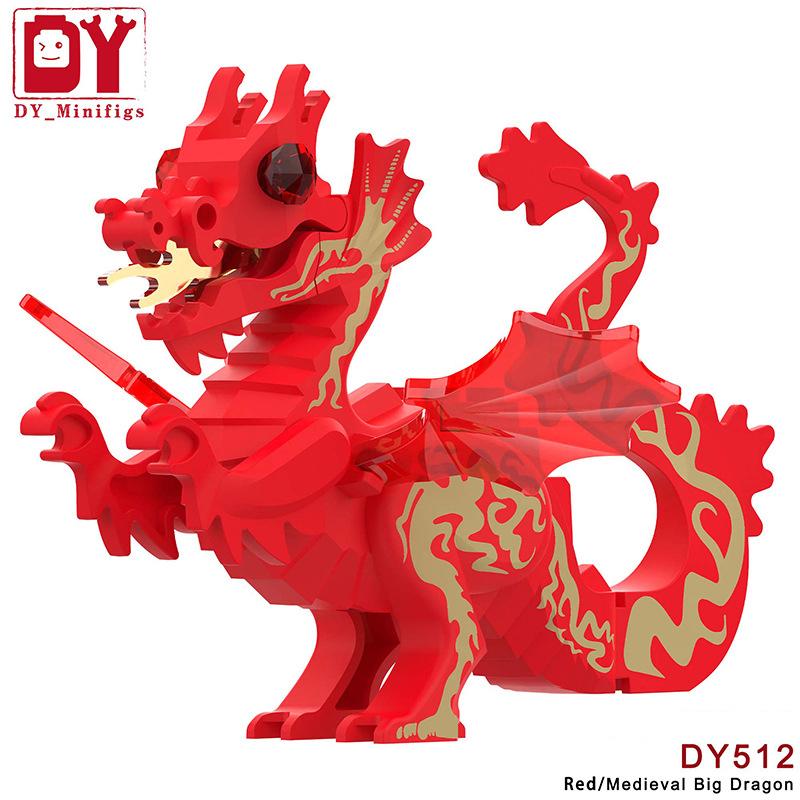 MOC Medieval Animal Zoo Farm Dragon Action Figures Building Blocks Gold Red Dragons Wolf Snake Monsters Beast Bricks Toys Gifts
