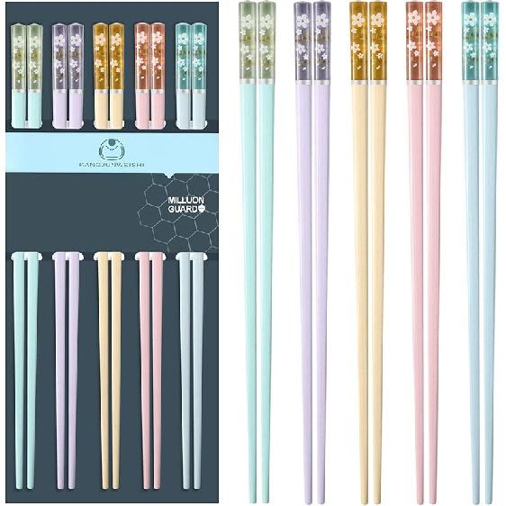 Chopsticks Reble Dishwasher Safe, 9.57 inches Pink Non-slip Lightweight Fiberglass Chop Sticks, Asian Cuisine Japanese Chinese Chopstick Gift Set, 5