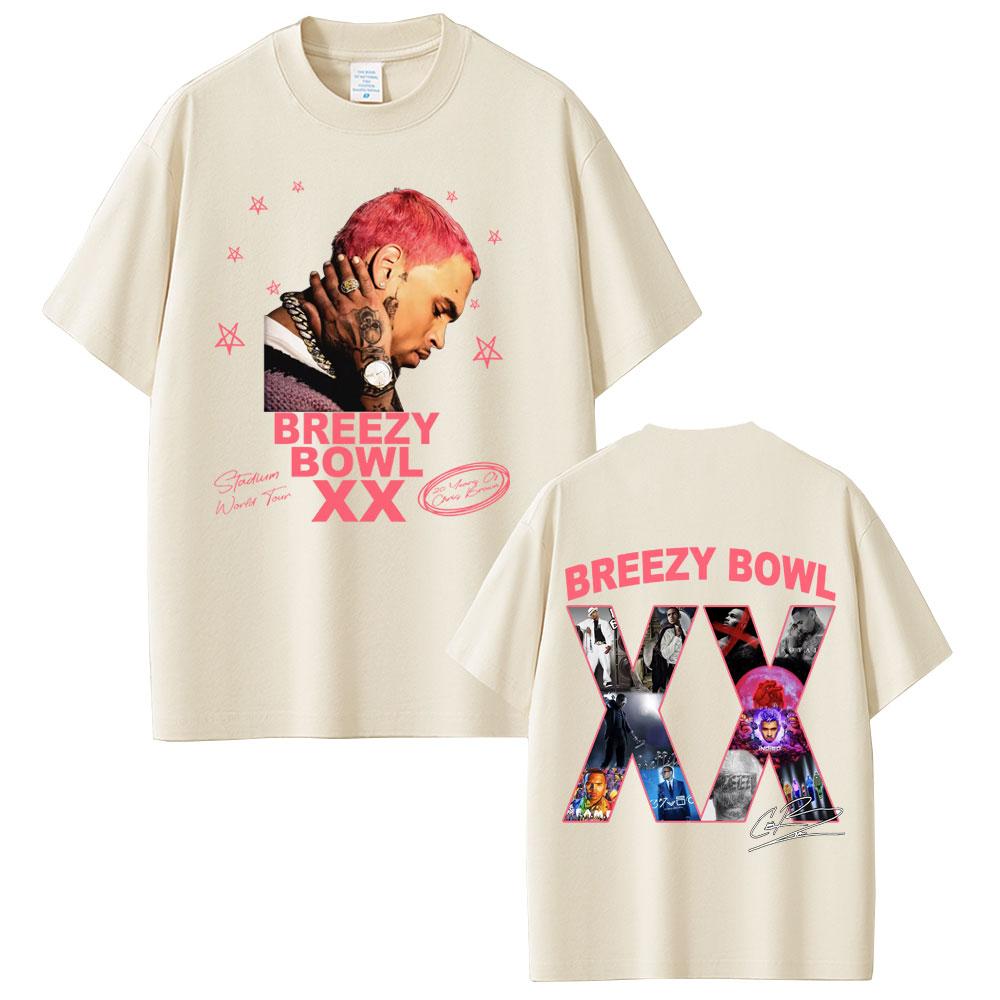 Rapper Chris Brown Breezy Bowl XX 2025 Tour T Shirt Unisex Women Hip Hop Fashion Pop Music Tshirts Casual Cotton Vintage Tshirt
