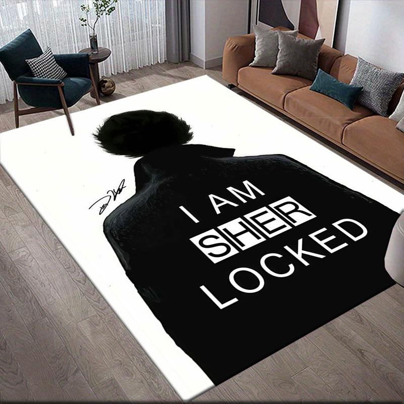 Sherlock Flannel Printed Carpet, Home Sofa Decoration for Living Room & Bedroom, Non‑Slip Play Flannel Floor Mat for Game Room
