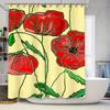 Artistic Poppy Shower Curtain Red Poppies On Yellow Background Vivid Print Perfect for Bath Decor