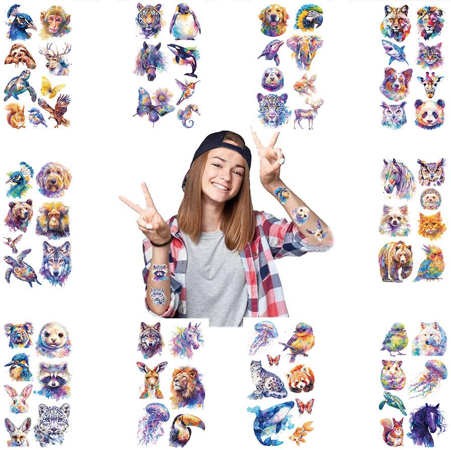New Cartoon Watercolor Animal Series Tattoo Stickers Waterproof Party Gift Funny Face Stickers