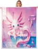 Cute Pink Axolotl Blanket Soft Fleece Throw Cherry Blossom Design Fantasy Art Kids Room Decor