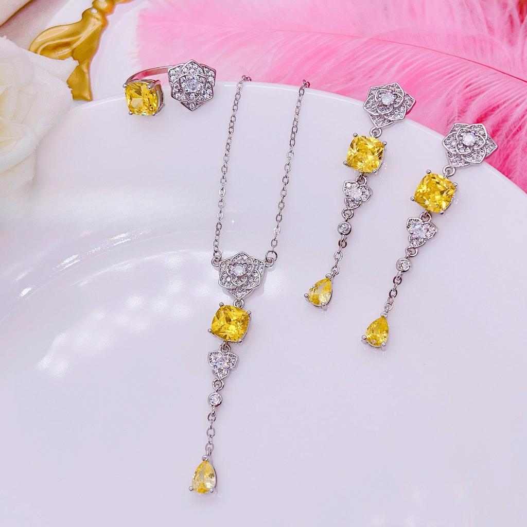 Серьги Color Treasure, кольцо Fanta, набор из фиолетово-желтых бриллиантов