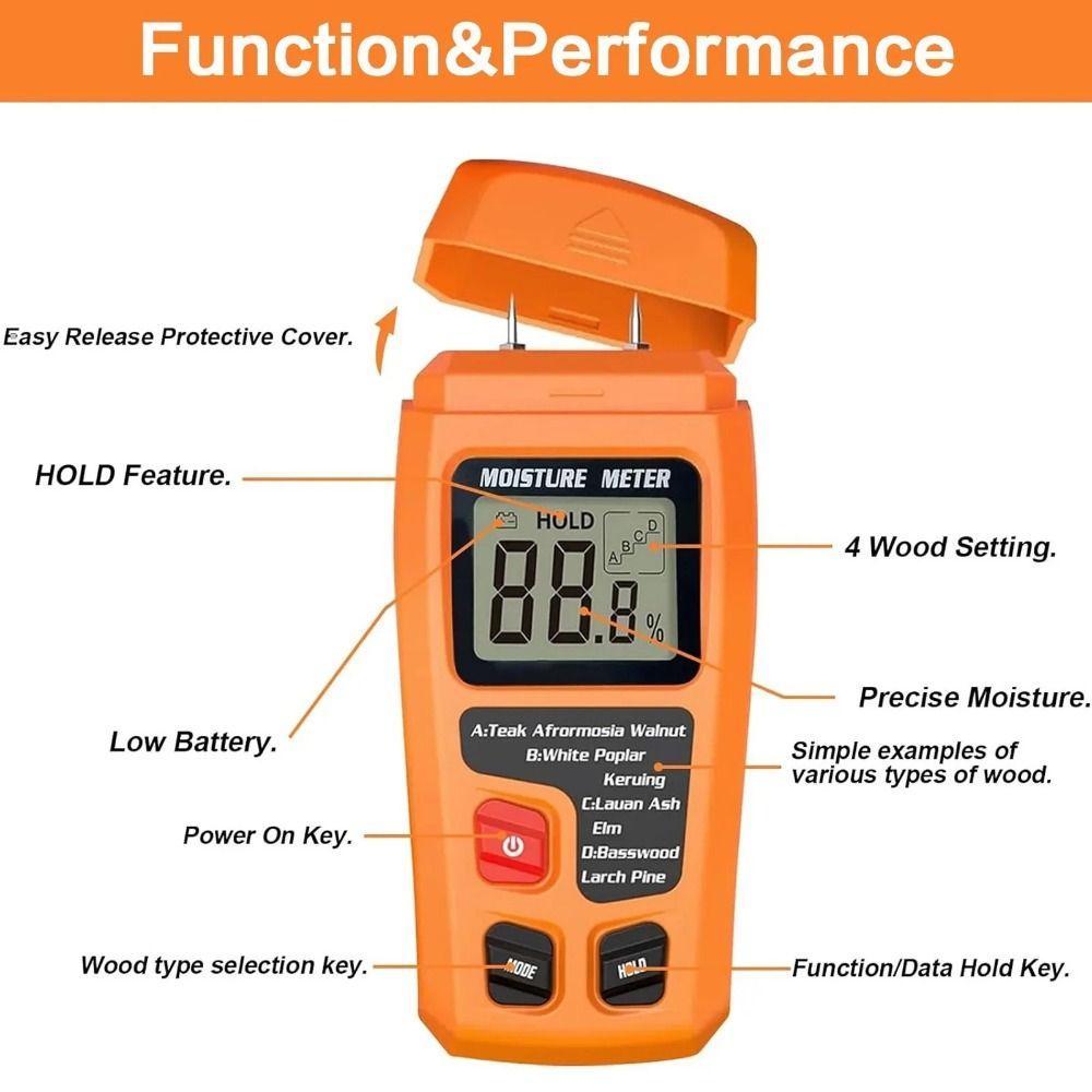 4 Measurement Modes Wall Moisture Detector Two Pins Wood Humidity Tester Firewood