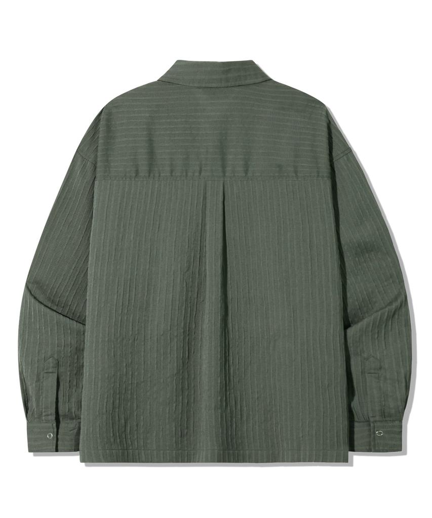 TRILLION Wrinkle Sheer Oversized Roll-Up Long Sleeve Shirt_Khaki