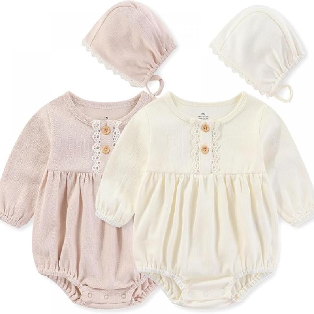 KIDDIEZOOM Милый модный детский комбинезон для девочки + шапочка из мягкого хлопка для новорожденных 0-2 лет