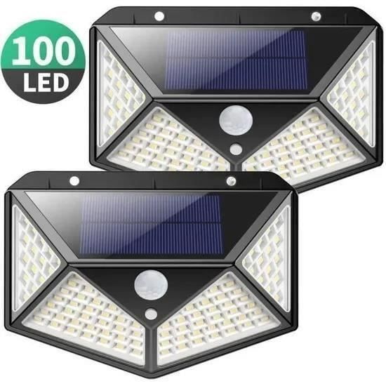Lampe Solaire Extérieur 100 led - Détecteur de Mouvement - éclairage 270° - étanche - Puissante 1800mAh sans Fil