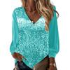 Lady Top V-neck Dressing Up Breathable Stylish Women Sequins Spring Tee Shirt Daily Clothing