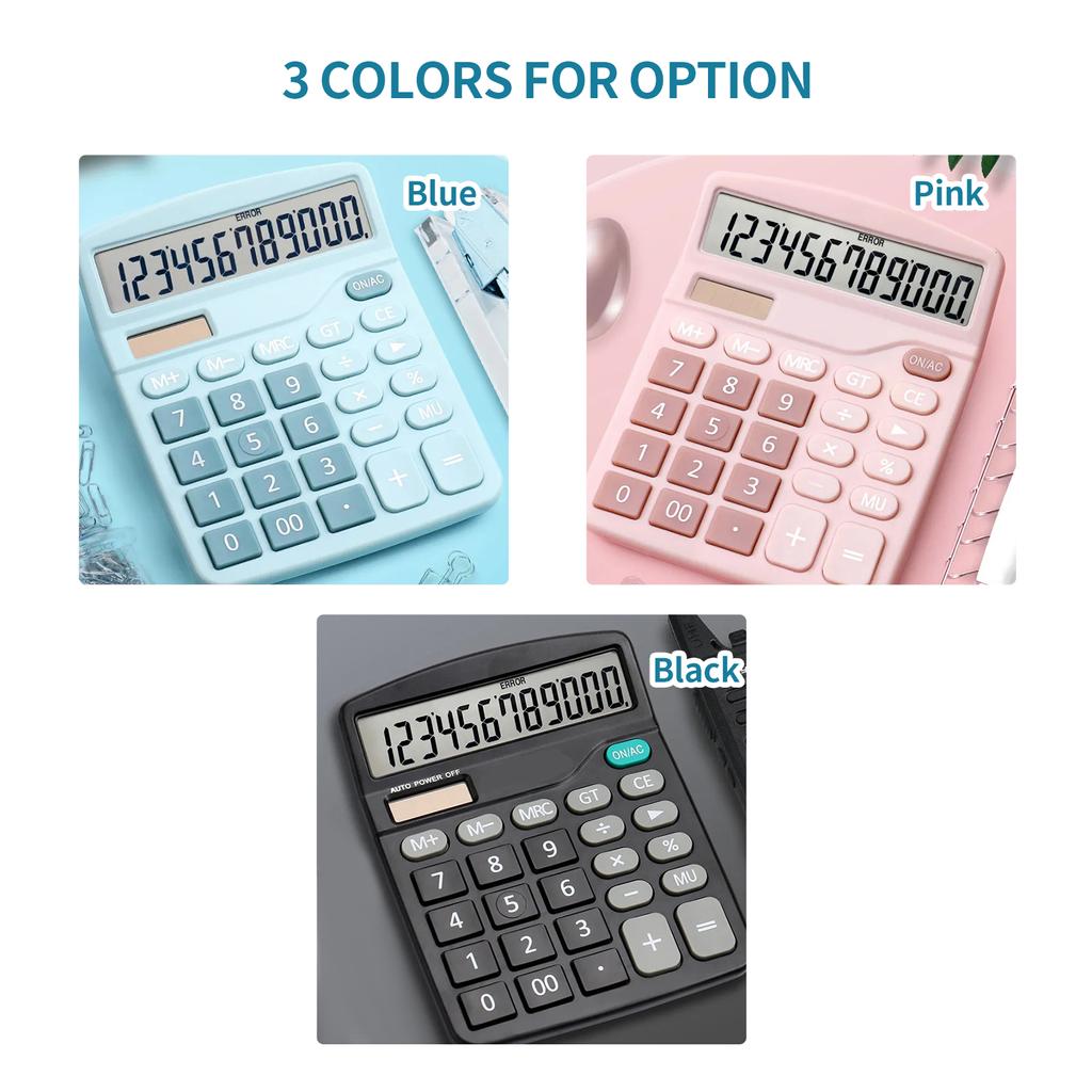 Desktop Calculator Standard Function Calculator with 12-Digit Large LCD Display Solar Battery Dual Power for Home Basic Office Business