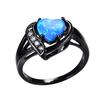 Female White Fire Opal Heart and Ring Black Gold Ring Engagement Ring