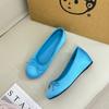Bow Light Mouth Ballet Shoes Women's New Inner Height Increase Blue Single Shoes Soft Sole Mary Jane Shoes