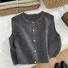 Spring and Autumn Women Sweater Vest Gold Button Up Waistcoat Soft Knitted Sleeveless Cardigan Jacket Top