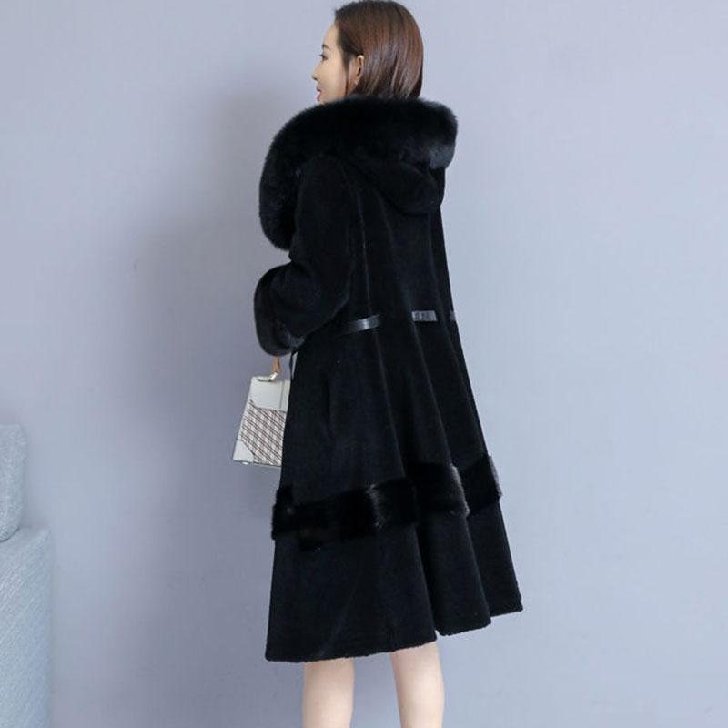 Кашемировое пальто женское зимнее норковое пальто с капюшоном из лисьего меха модное темпераментное зимнее пальто средней длины с талией и куртки Femme