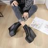 16CM Black Ankle Boots Zipper Women Shoes Autumn Luxury Designer Clogs Platform Boots-Women Round Toe Low Wedge Ladies