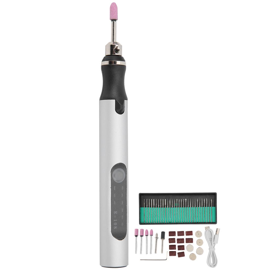 Электрический микрогравер ручка мини DIY виброгравировальный инструмент набор аксессуаров для удаления ногтей серебро