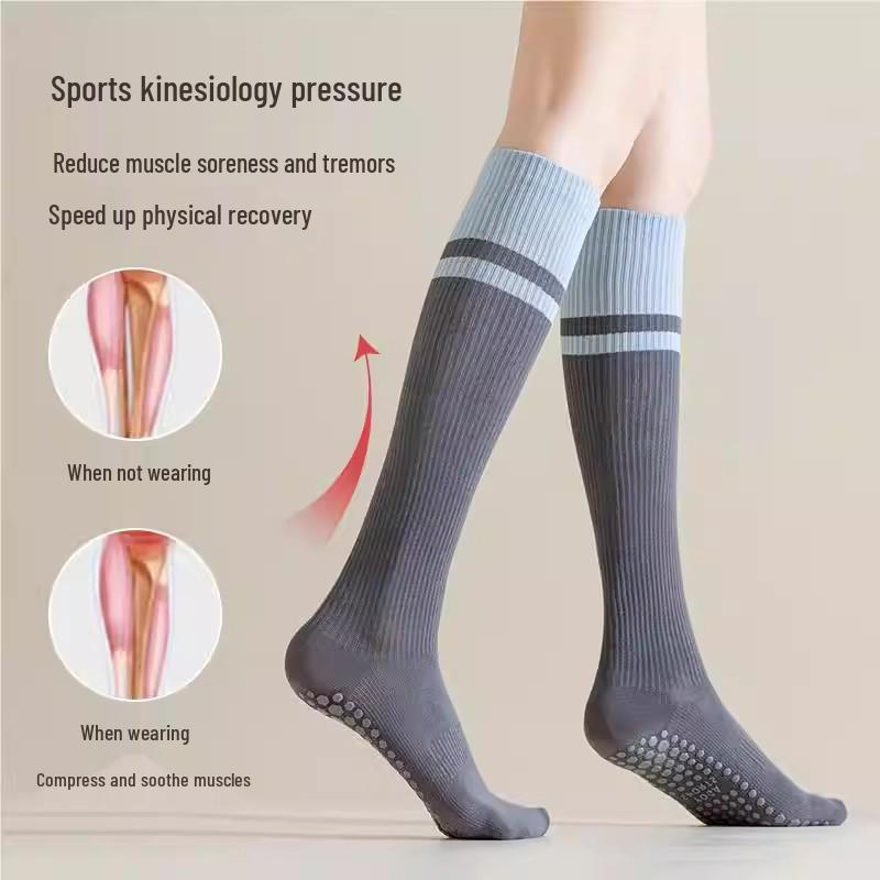 Women's Non-Slip Calf Compression Socks for Running & Yoga with Gel Dots