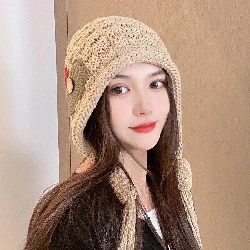 Korean Version Trend Tassel Warm Hat for Women Autumn and Winter Handmade Knitted Wool Hat Versatile Ear Protection Hat