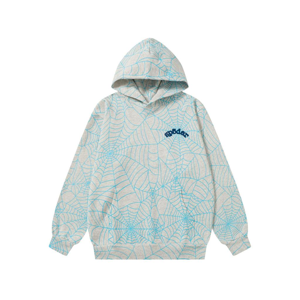 A high-quality SP5DER spider web foam printed hoodie, European and American large-size loose sweater.