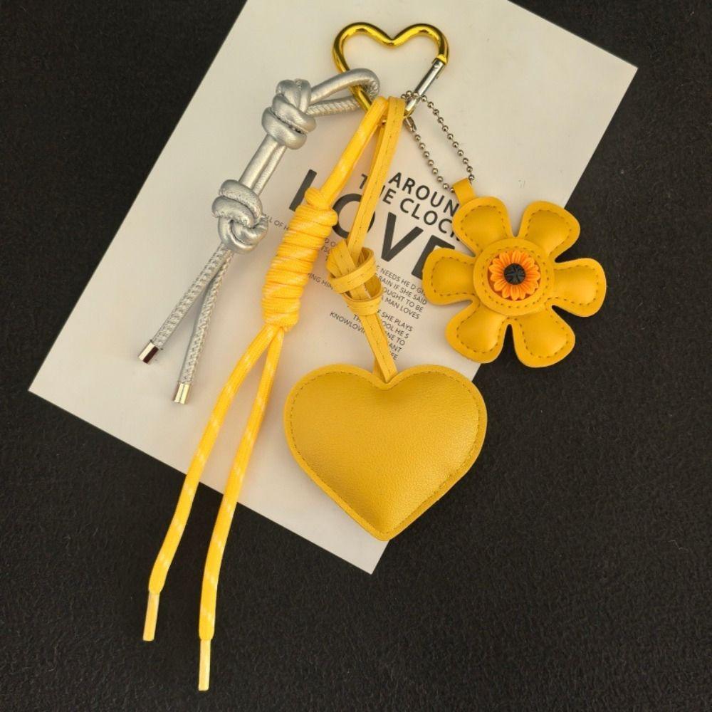 Handmade Sunflower Heart Keychain Key Ring Woven Lanyards Bag Charm Fresh Summer Style Keychain Hanging Accessories Women Bags