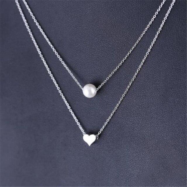 Творческий ручной работы свадебный 925 стерлингового серебра Love Heart Pearl многослойные ожерелья-чокеры для женщин и девушек подарок воротник N082
