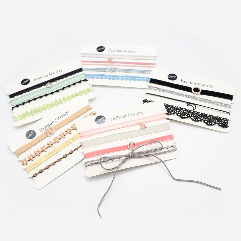 Европейский и американский стиль Сексуальный кружевной чокер и набор ожерелий-цепочек для ключиц (4 шт)