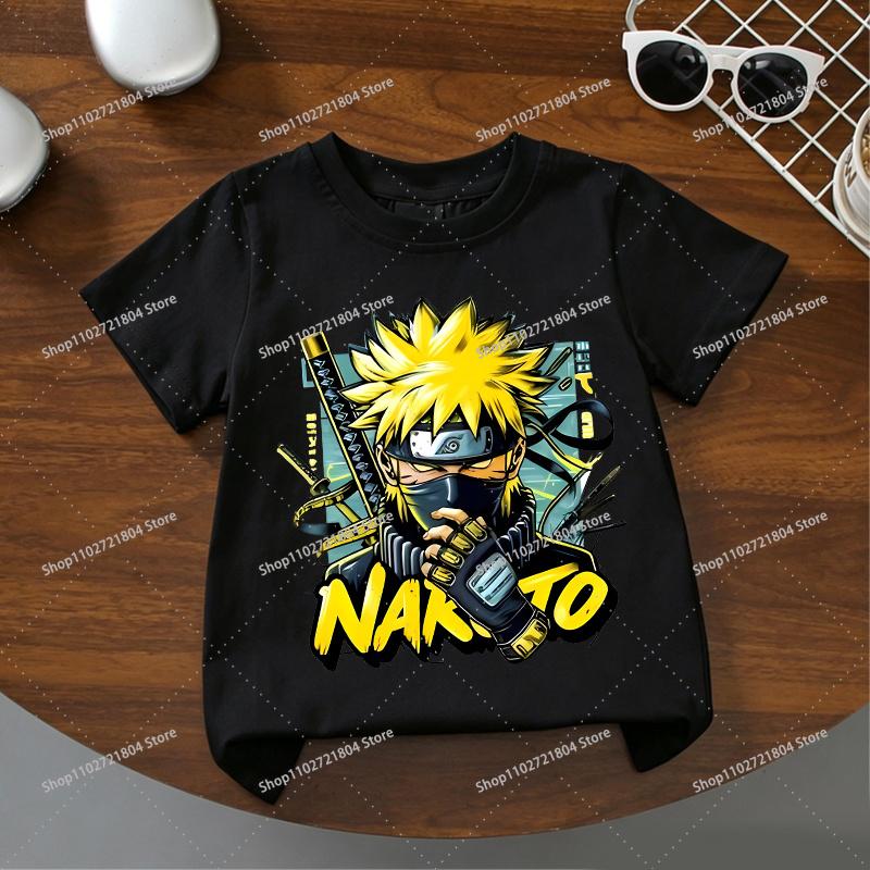 NARUTO Kawiai Black Tshirts for Boys Girls Anime Cartoon Printed Shortsleeved Top Children Summer Fashion Cute Tshirt Gifts
