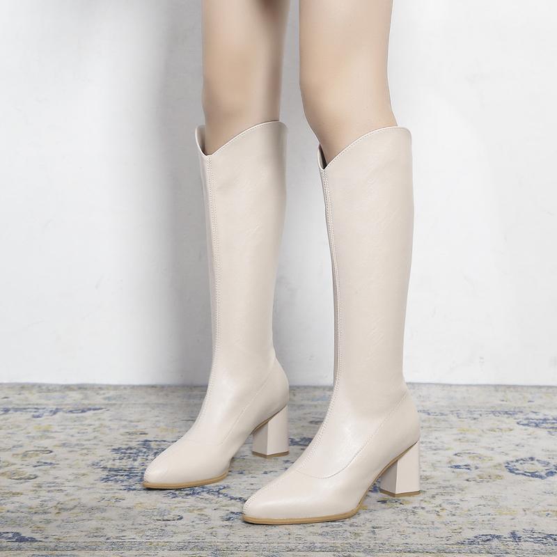 Большие размеры 34–43, новые женские сапоги на молнии, простые сапоги на толстом высоком каблуке, осенне-зимние сапоги до колена, размеры 34–43