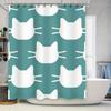 Modern Bath Shower Curtain With Cat Pattern Waterproof Fabric For Home Decor In Teal Green White Colors