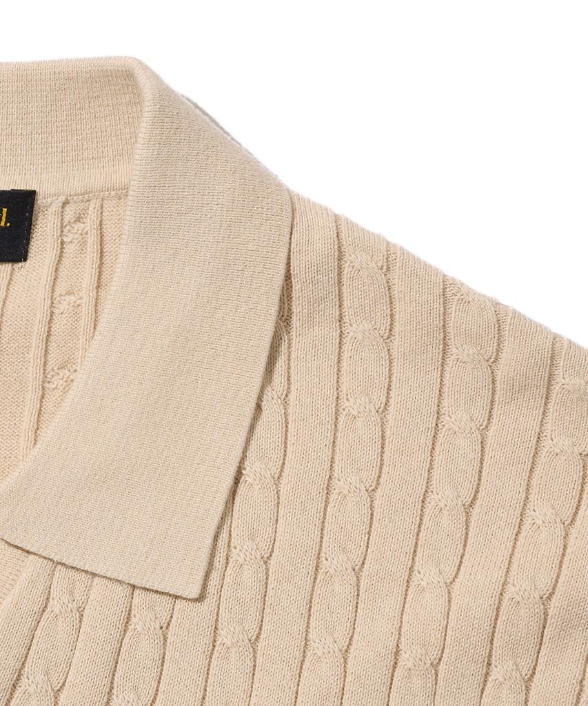 ANALOG MOOD Cable Open Collar Short Sleeve Knit (Beige)