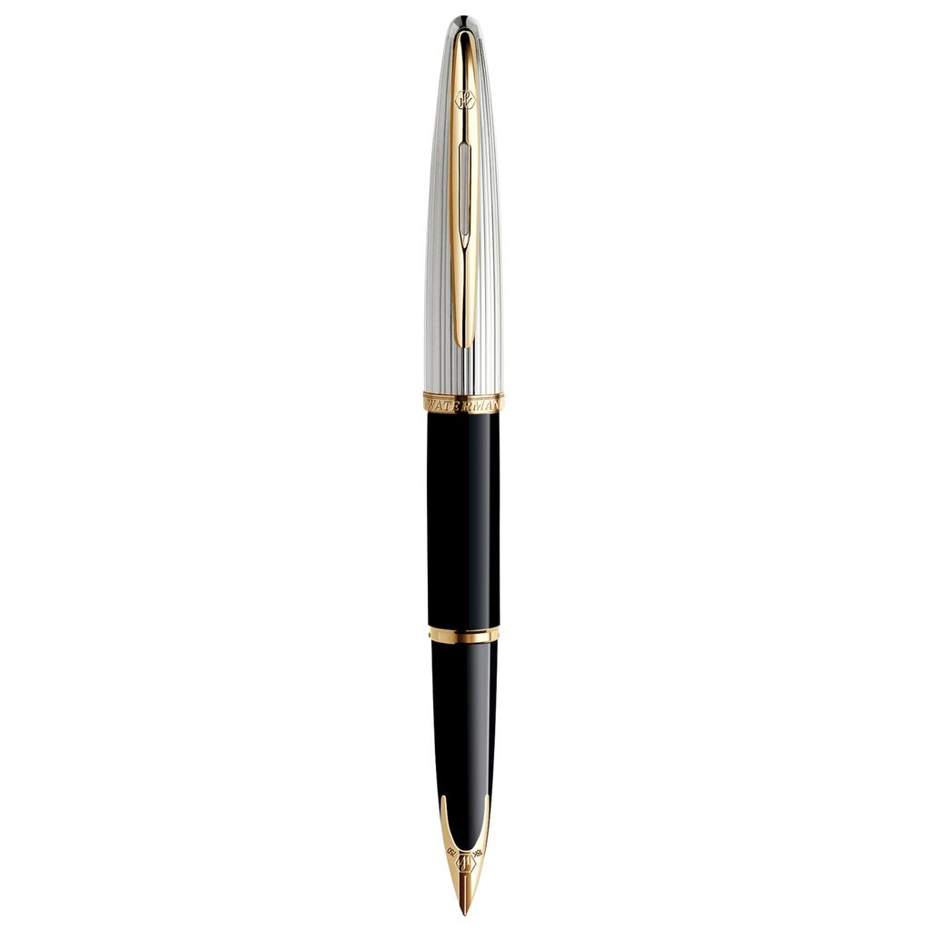 Перьевая ручка Waterman Karen Deluxe Black Silver GT с тонким кончиком и золотым пером 18 карат в подарочной коробке, подлинно импортная S0699920 &