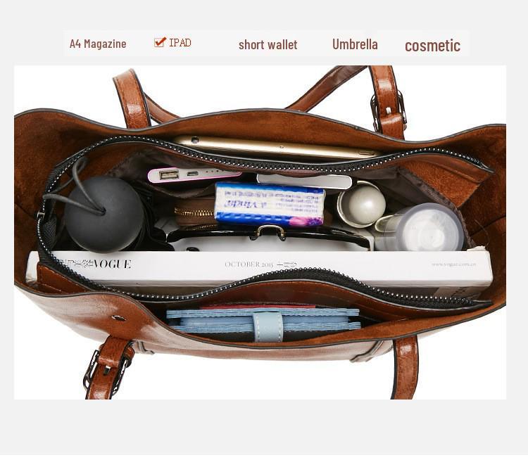 Трендовая женская сумка-тоут из масляной вощеной кожи - Европейский и американский стиль