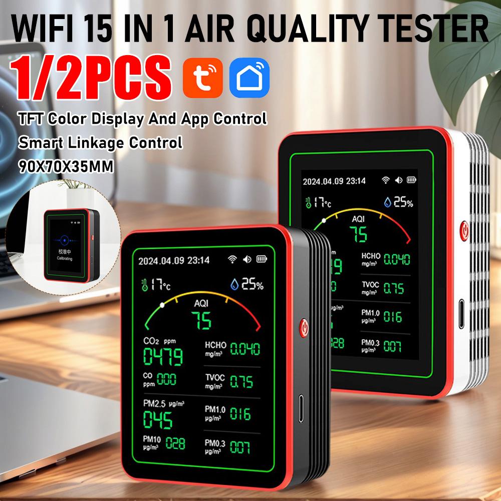 1/2 шт. WiFi 15 в 1 монитор качества воздуха TFT-дисплей портативный AQI PM0.3 PM1.0 PM2.5 PM10 тестер управление приложением монитор качества воздуха