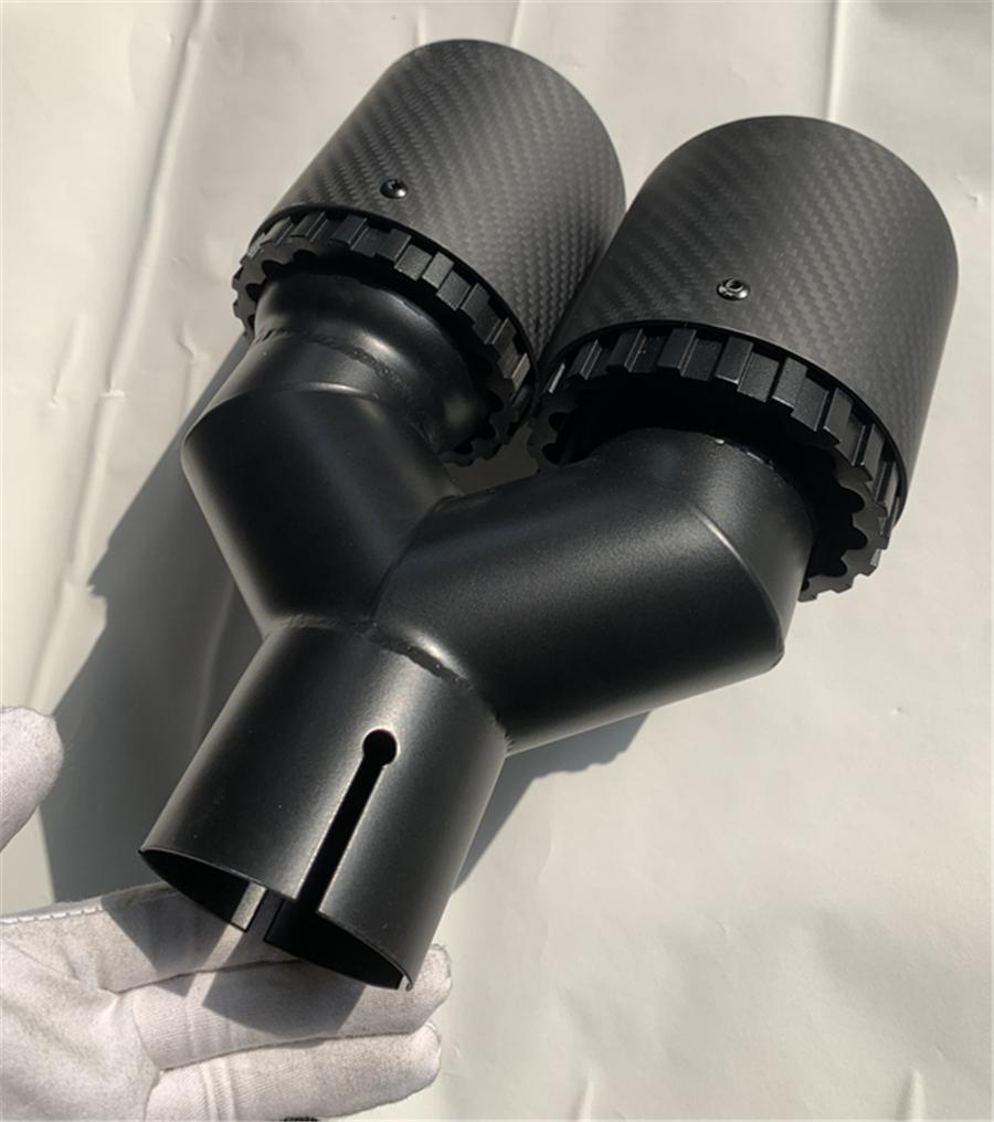 Пара Универсальных трехслойных 63мм Вход 89мм Выход 100% Настоящее углеволокно Автомобиль Внедорожник Двойная выхлопная труба Хвостовая насадка глушителя Покрытие черный