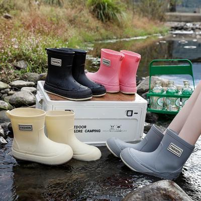 [Цельный] женские водные туфли средней высоты, верхняя одежда, короткие дождевые туфли, модные резиновые сапоги, терморезиновая обувь, водные туфли